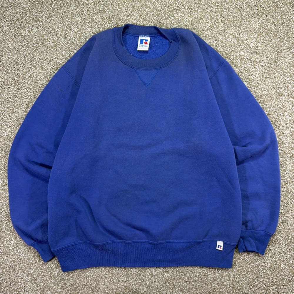 Vintage Russell Athletic Sweatshirt Large 90s USA Blue Faded